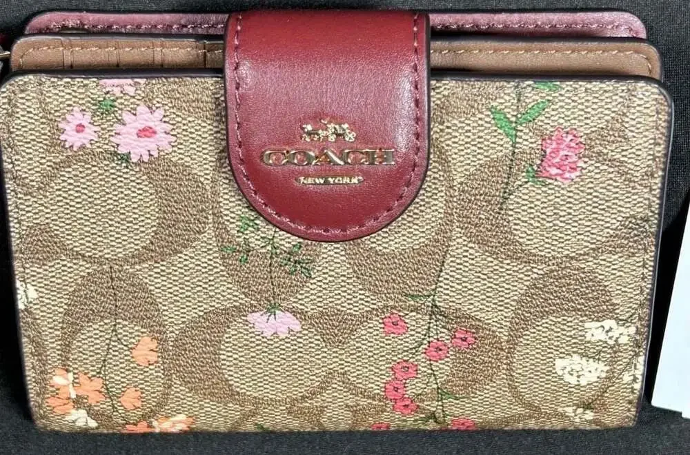 Coach Medium Corner Zip Wallet In Signature Canvas Wildflower Print C8730